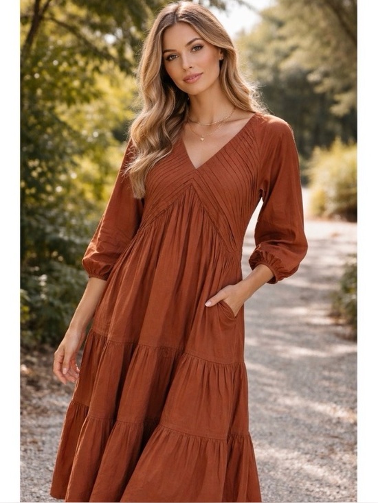 Anthropologie Dresses & Skirts - TAILOR DIDI x ANTHROPOLOGIE Organic Cotton Tiered Maxi Dress in Rust Size XL